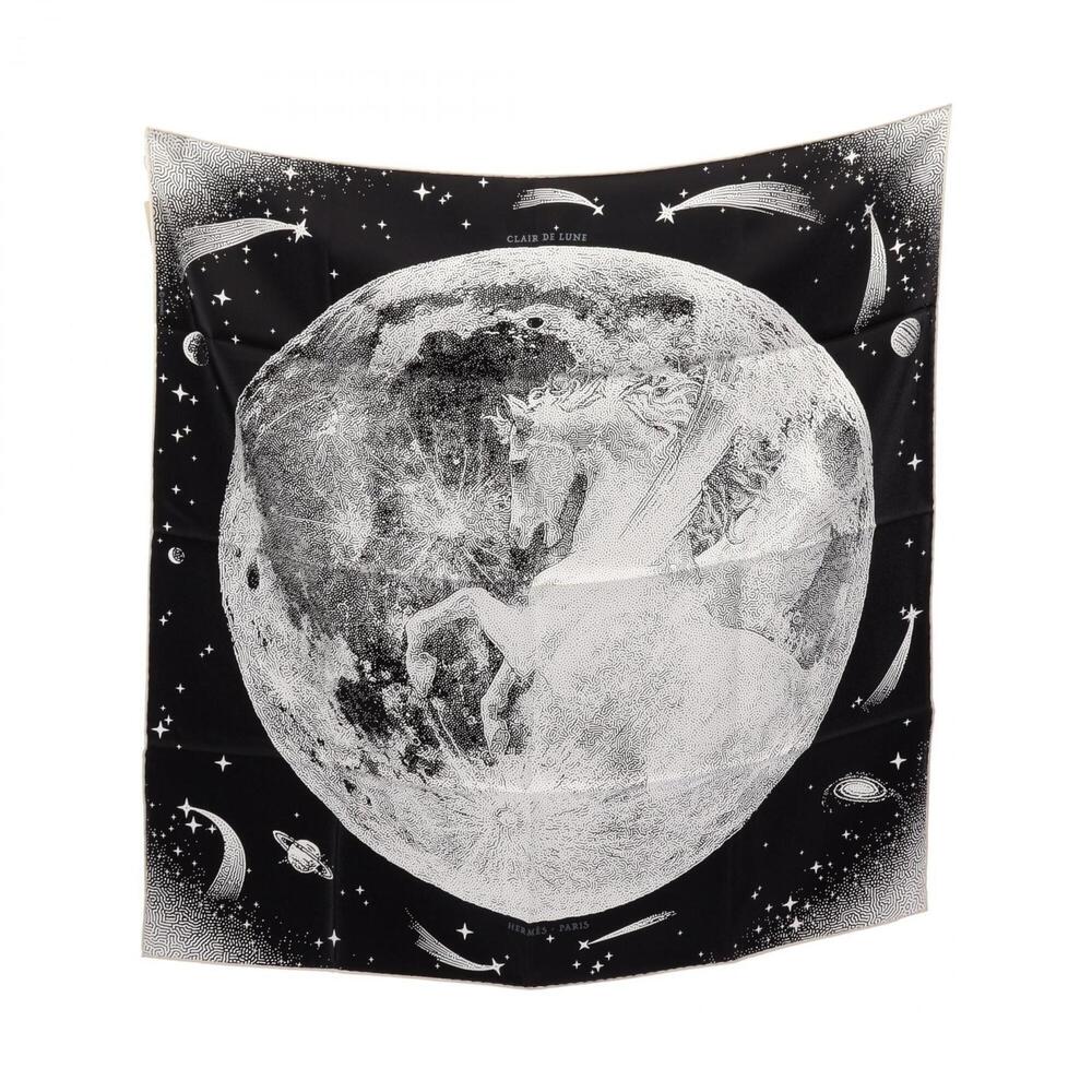 Hermes HERMES Carre 70 CLAIR DE LUNE Scarf Muffler Silk Women's Black/White